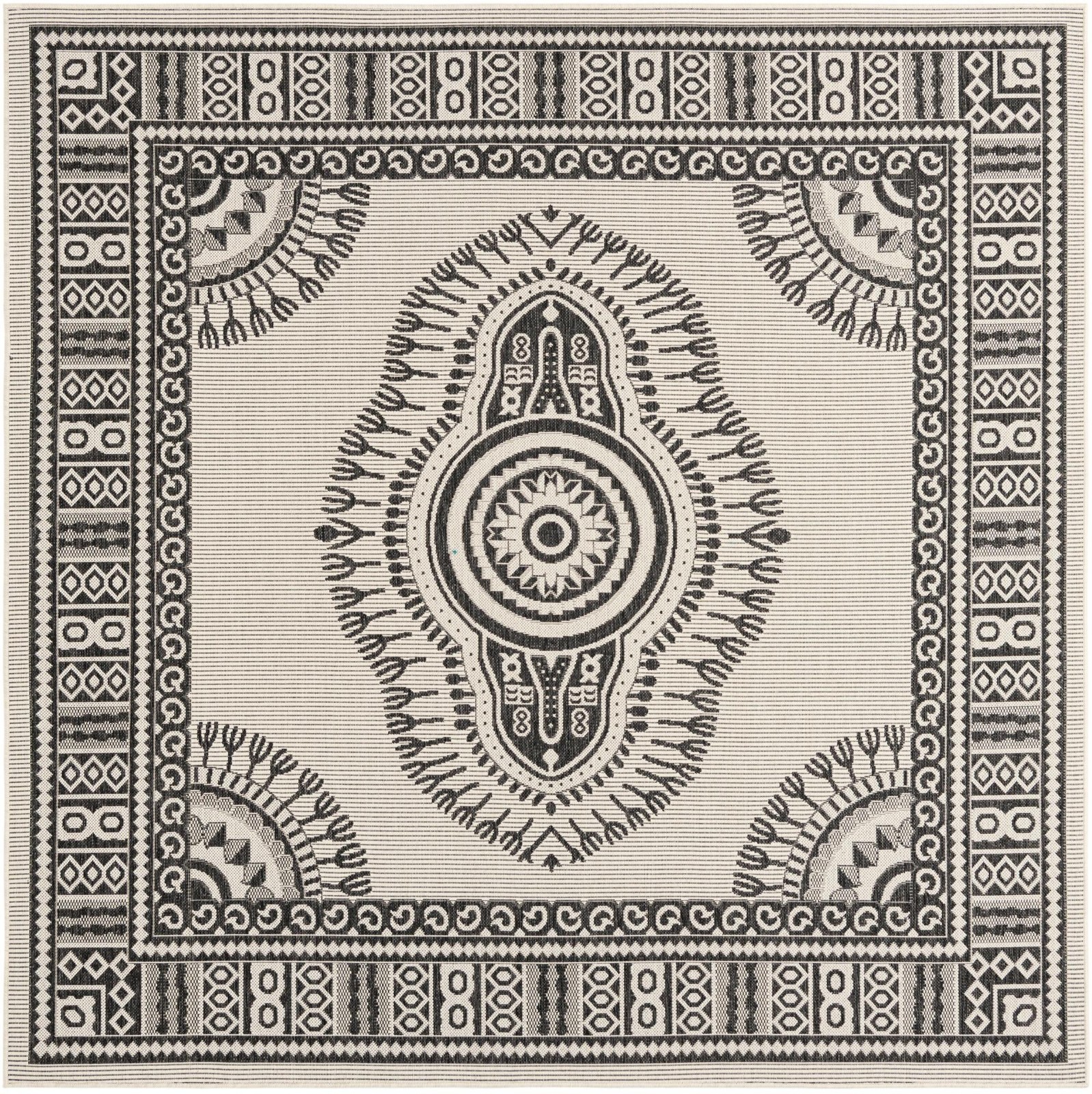 7' 10 x 7' 10 Bainbridge · Border Outdoor Rug, white and black