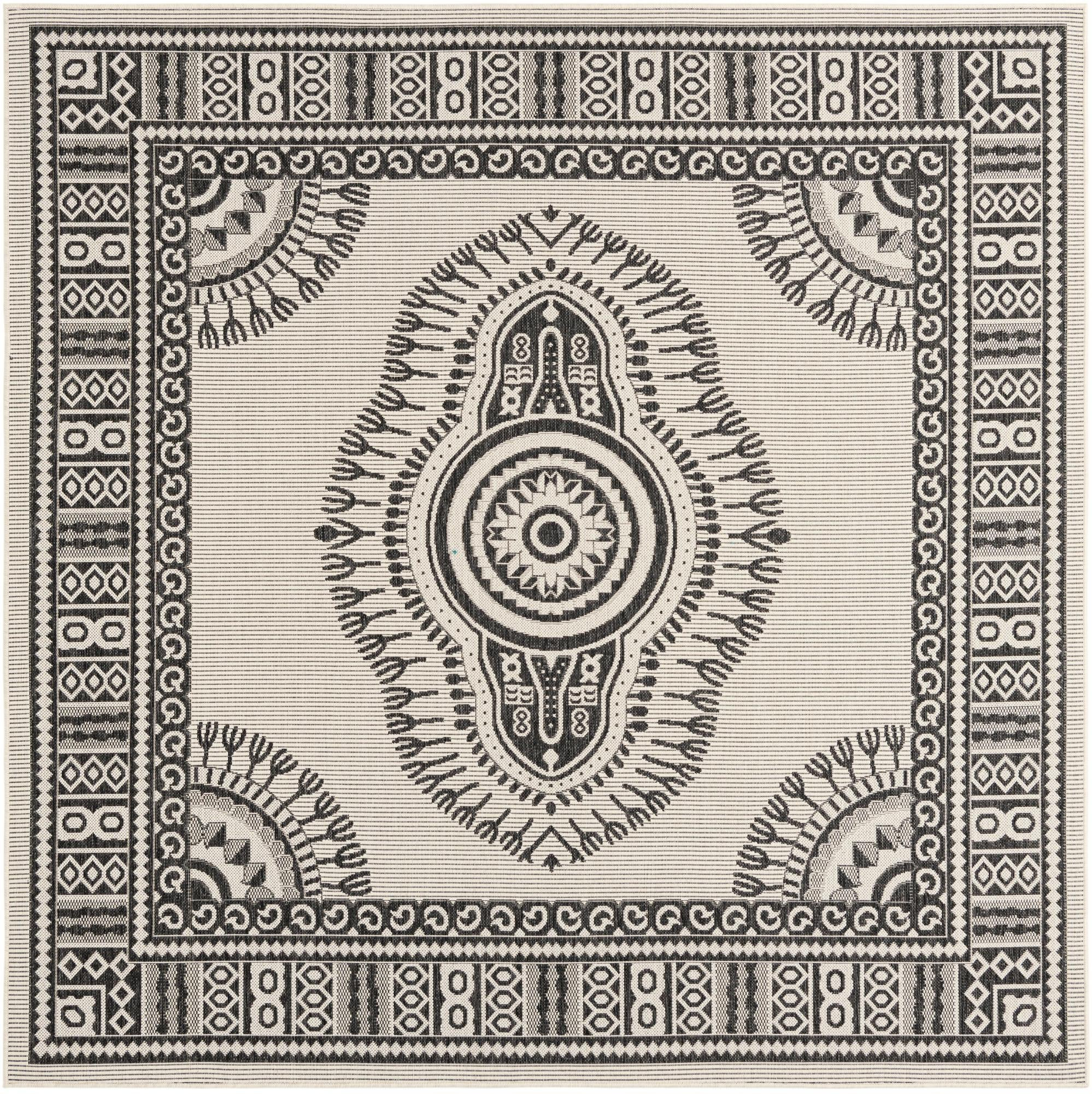 7' 10 x 7' 10 Bainbridge · Border Outdoor Rug, white and black