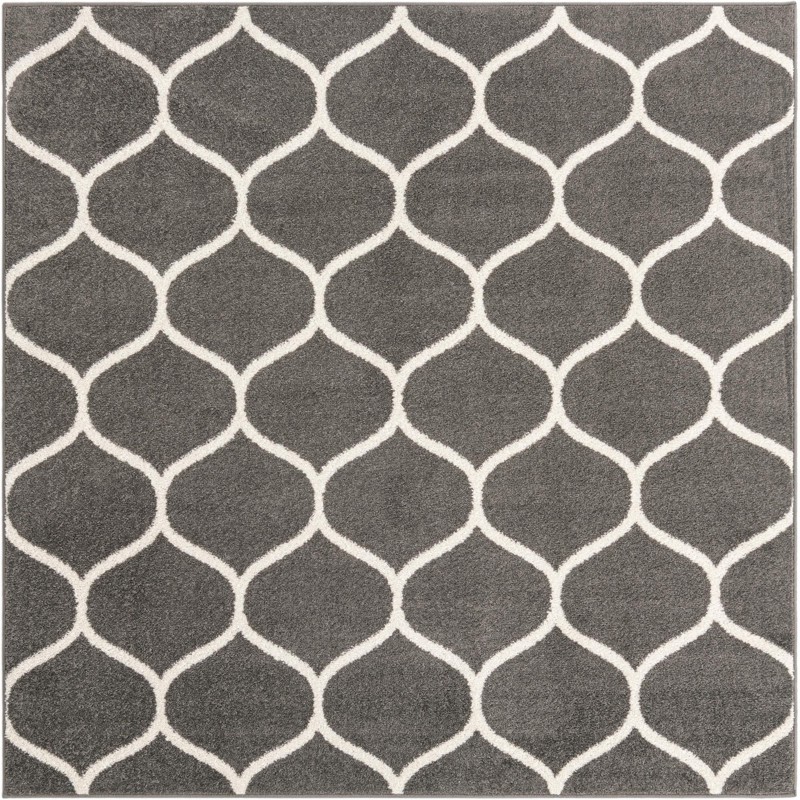 3' x 3' Ingram · Lattice rug, dark gray and ivory