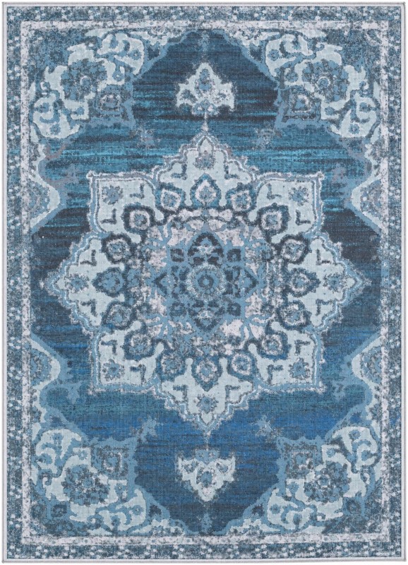 5' x 7' Rideout · Medallion rug, navy and light blue
