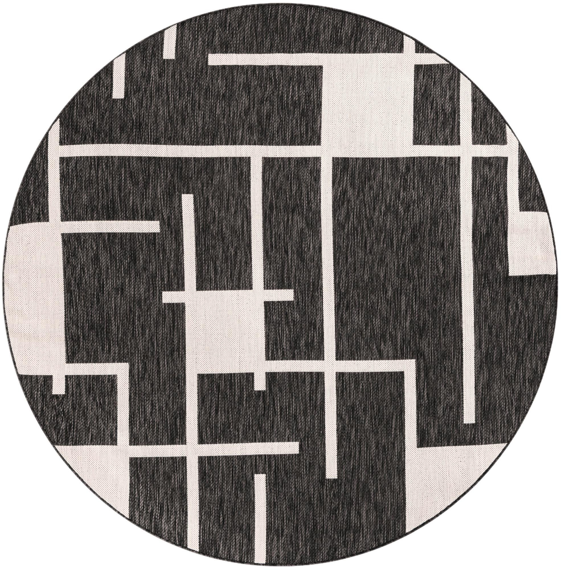 6' x 6' Gillespie · Geometric Outdoor Rug, black and white