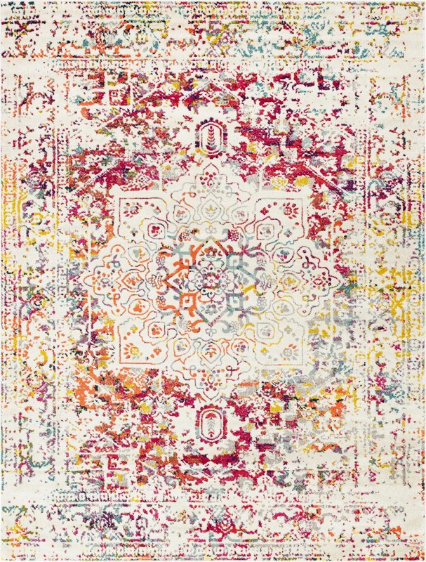 Birch · Distressed medallion rug, ivory and multi