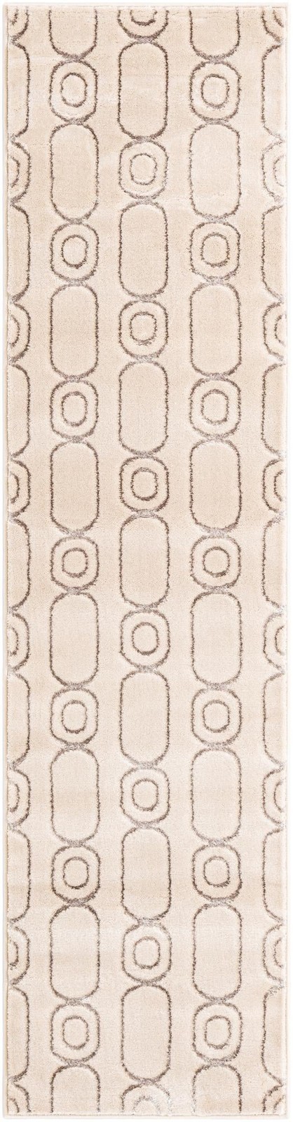 2' x 8' Renwick · Geometric rug, white and silver