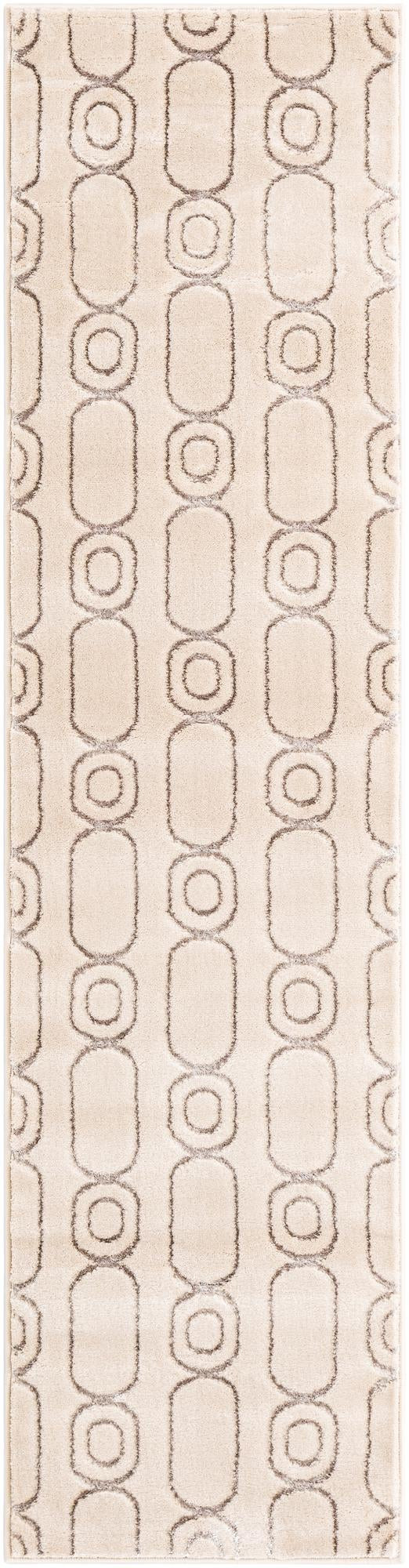 2' x 8' Renwick · Geometric rug, white and silver
