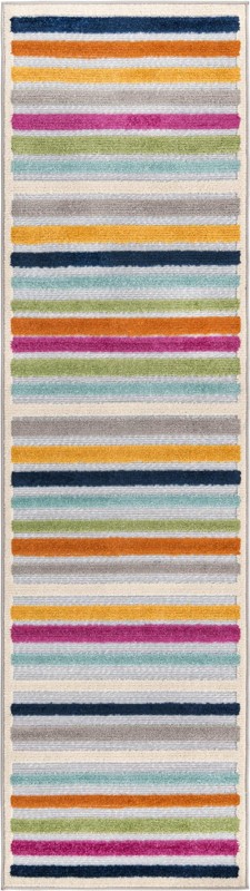 2' x 8' Wesley · Striped Outdoor Rug, multicolor and gray