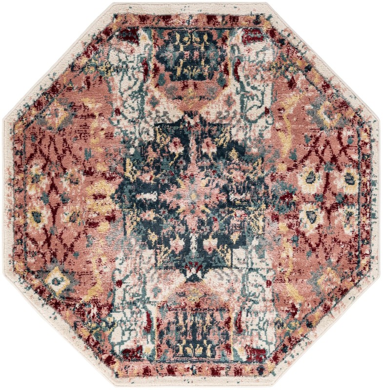 4' x 4' Westcott · Distressed medallion rug, pink and navy