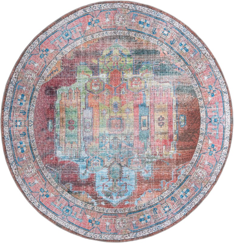 Luther · Distressed medallion Washable Rug, multicolor and rust