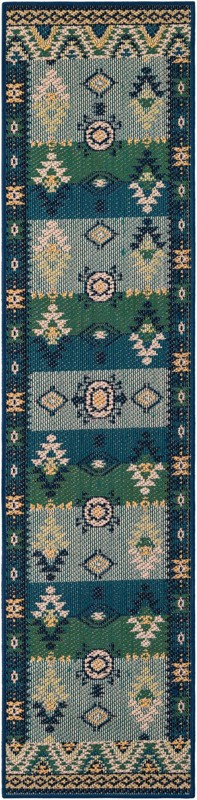 2' x 8' Wilcox · Border Outdoor Rug, blue and green