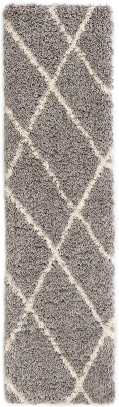 2' 7 x 10' Rockingham · Diamond lattice Shag Rug, gray and ivory