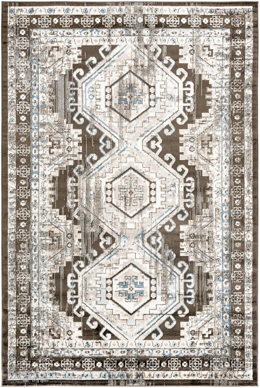 6' x 9' Harmon · Geometric medallion rug, gray and ivory