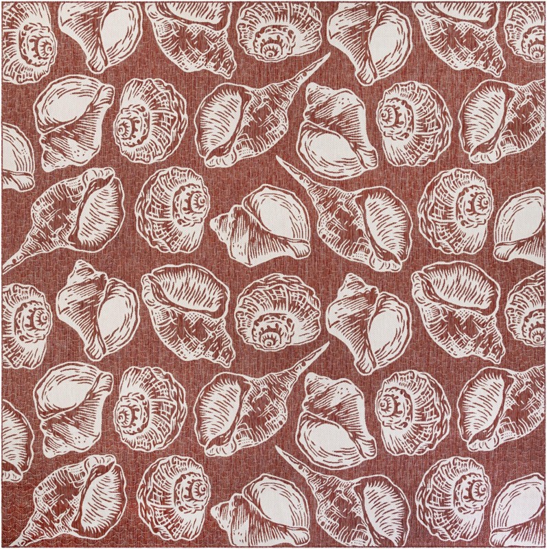 13' x 13' Arcata · Pictoral Outdoor Rug, rust red and ivory