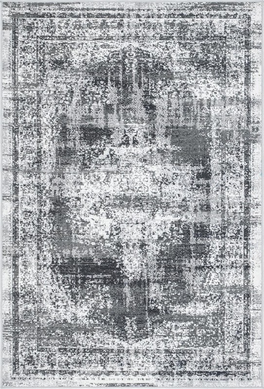 4' x 6' Eloise · Distressed medallion rug, gray and ivory