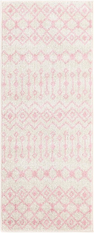 2' x 5' Boswell · Geometric trellis rug, pink and ivory