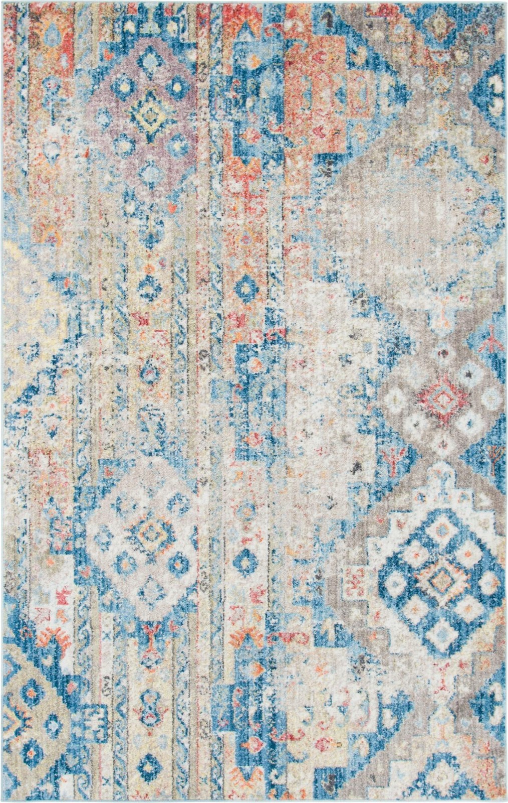 5' x 8' Markham · Distressed medallion rug, blue and orange