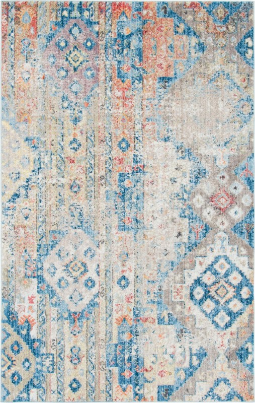 5' x 8' Markham · Distressed medallion rug, blue and orange