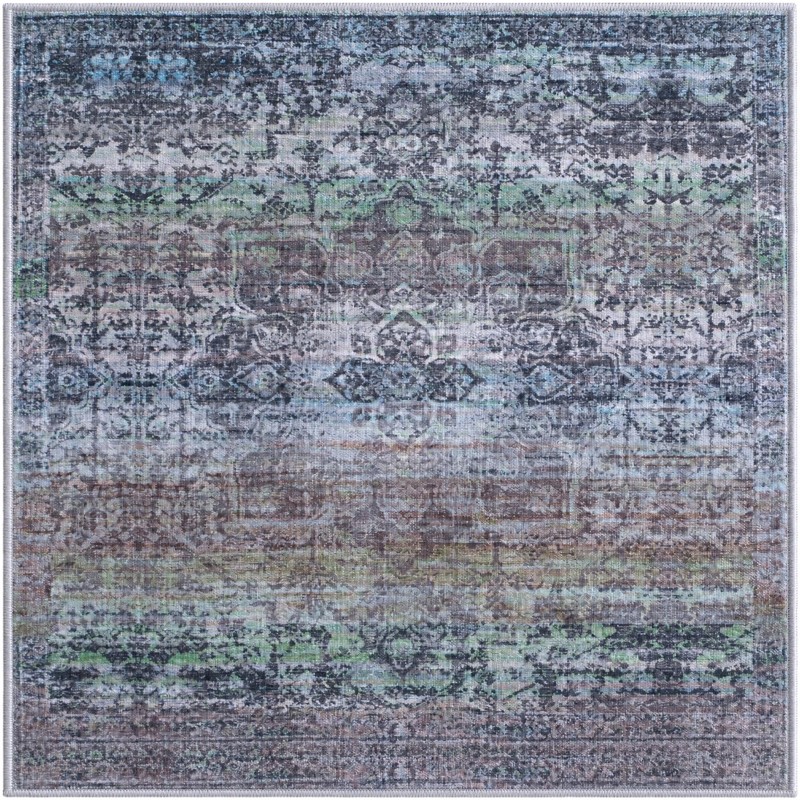 3' 3 x 3' 3 Rideout · Distressed medallion rug, blue and purple