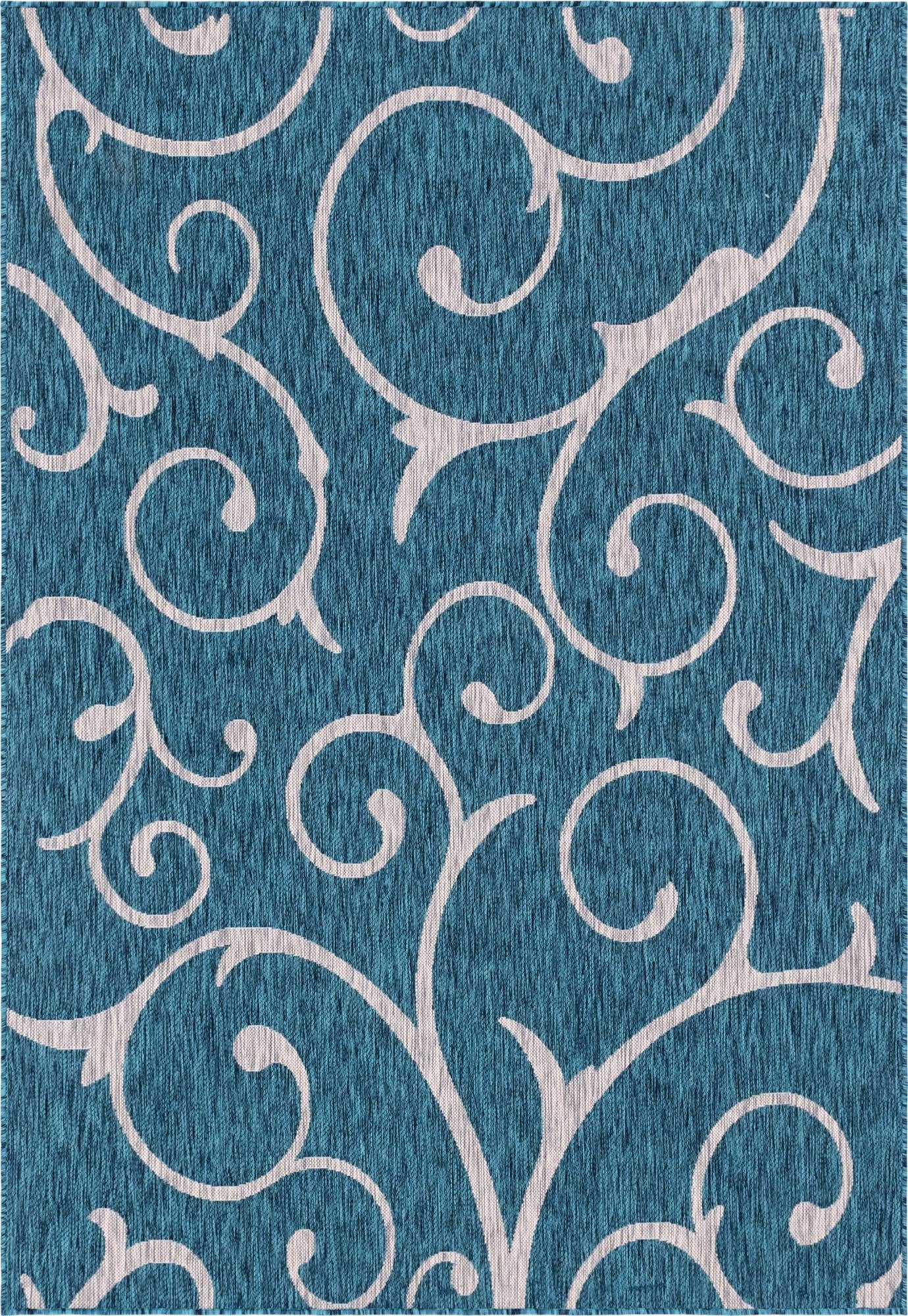 6' x 9' Shale · Floral / botanical Outdoor Rug, teal