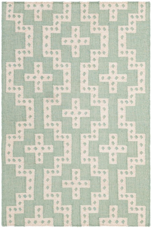 4' 1 x 6' 1 Earley · Geometric Wool Rug, teal and white