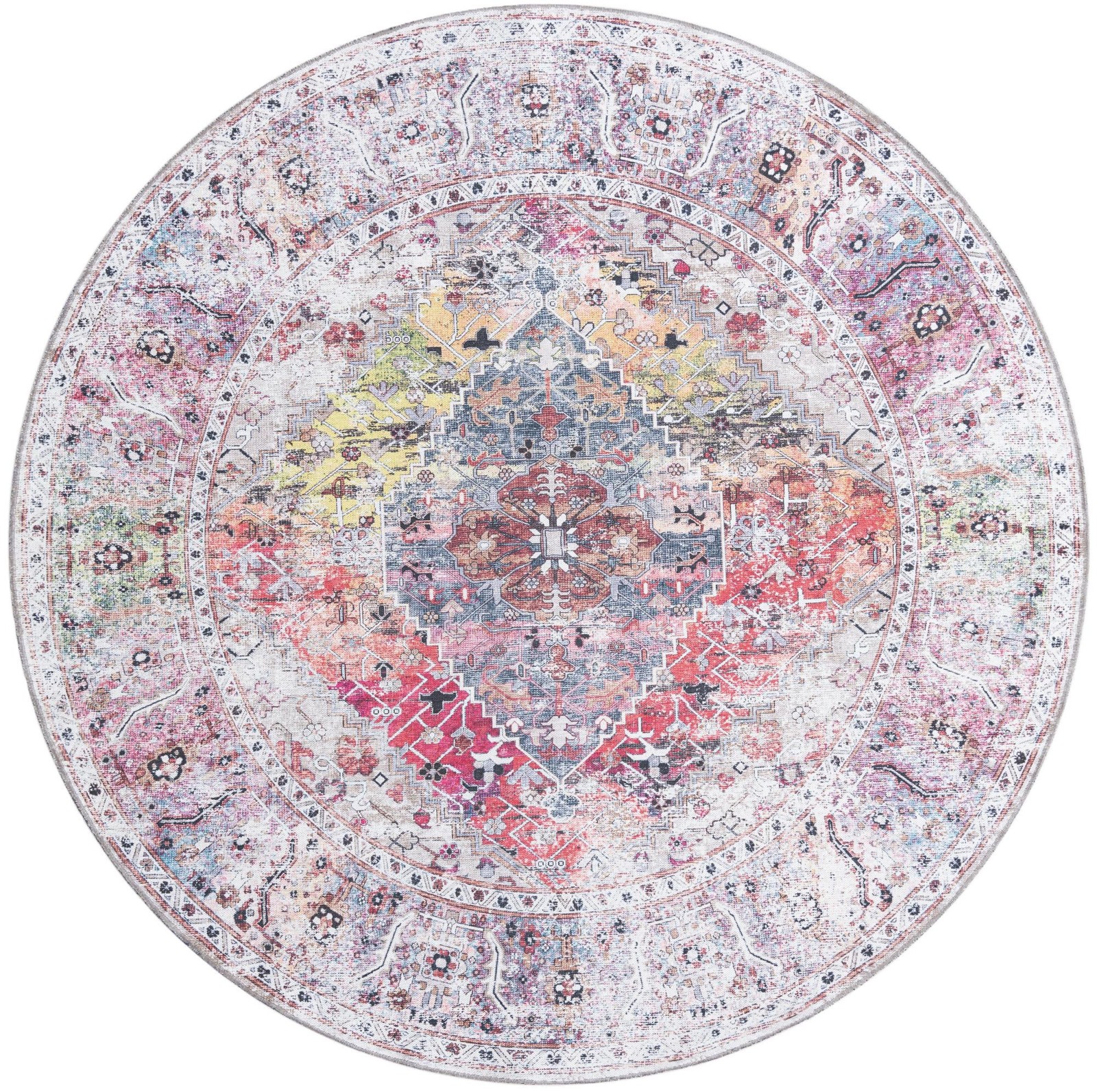 7' 10 x 7' 10 Trillium · Distressed medallion Washable Rug, ivory and multi
