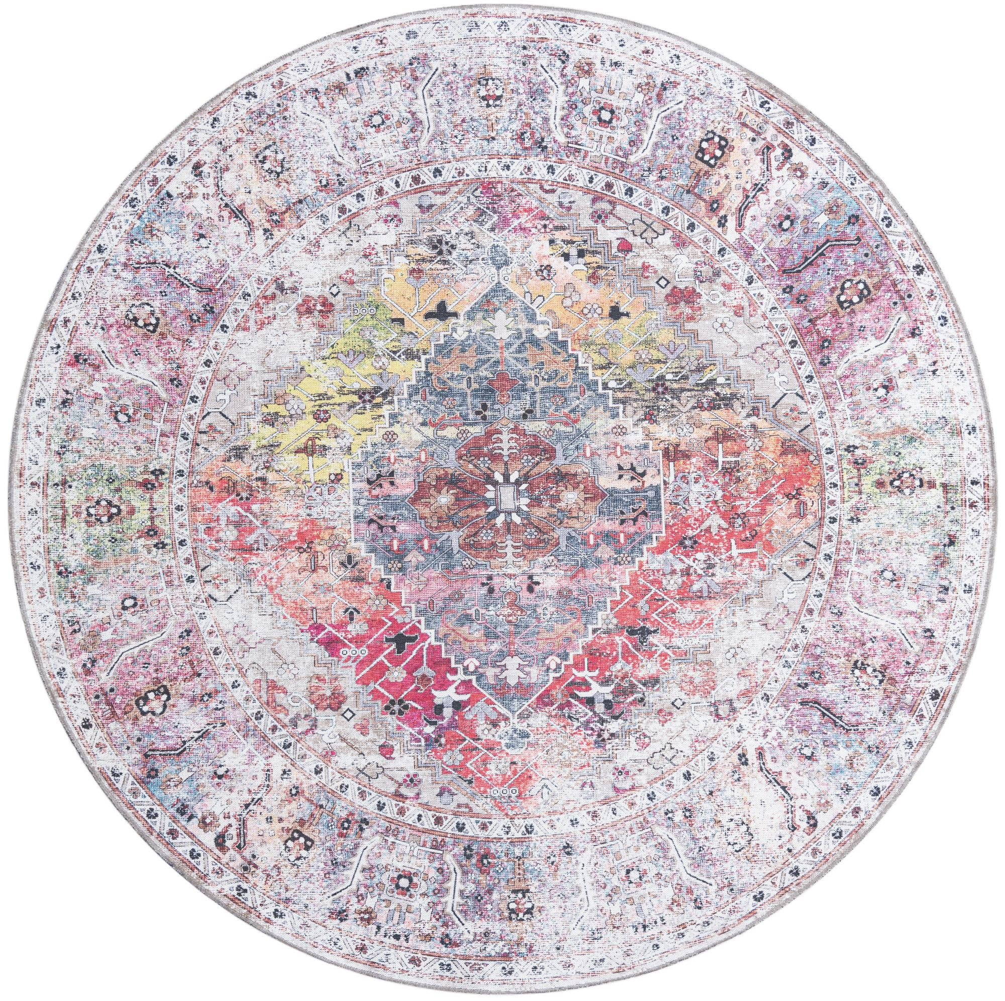 7' 10 x 7' 10 Trillium · Distressed medallion Washable Rug, ivory and multi