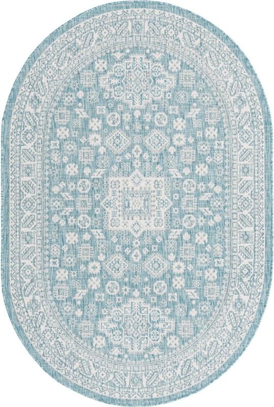 5' 3 x 8' Bellamy · Border Outdoor Rug, aqua