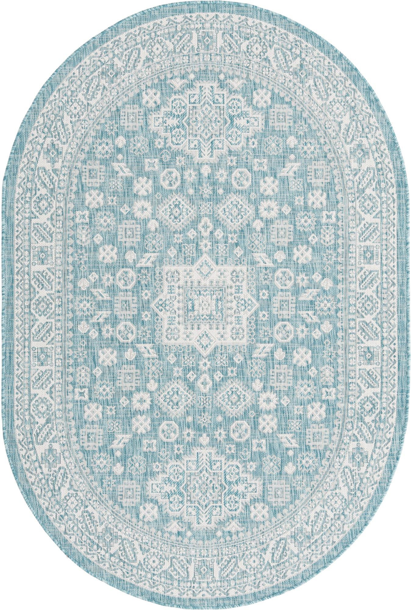 5' 3 x 8' Bellamy · Border Outdoor Rug, aqua