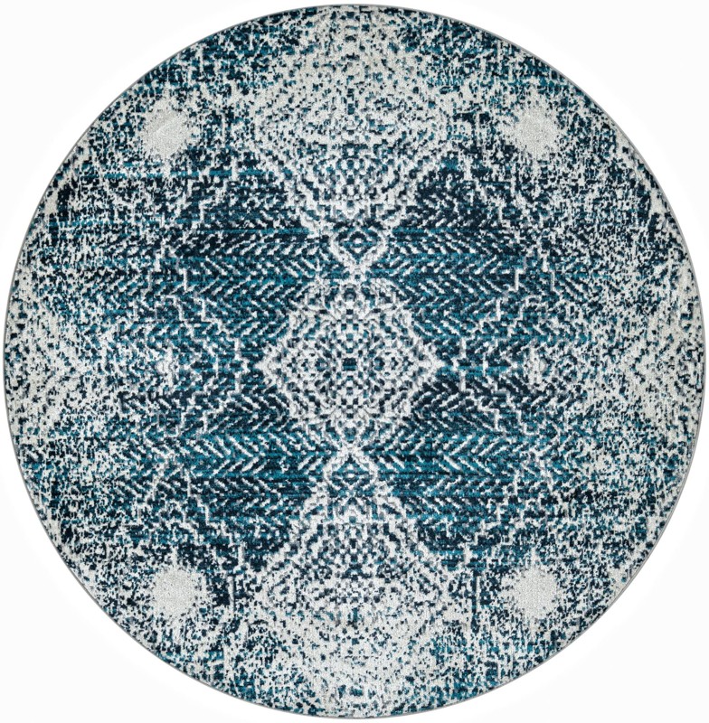 5' 3 x 5' 3 Brower · Medallion Washable Rug, navy and light blue