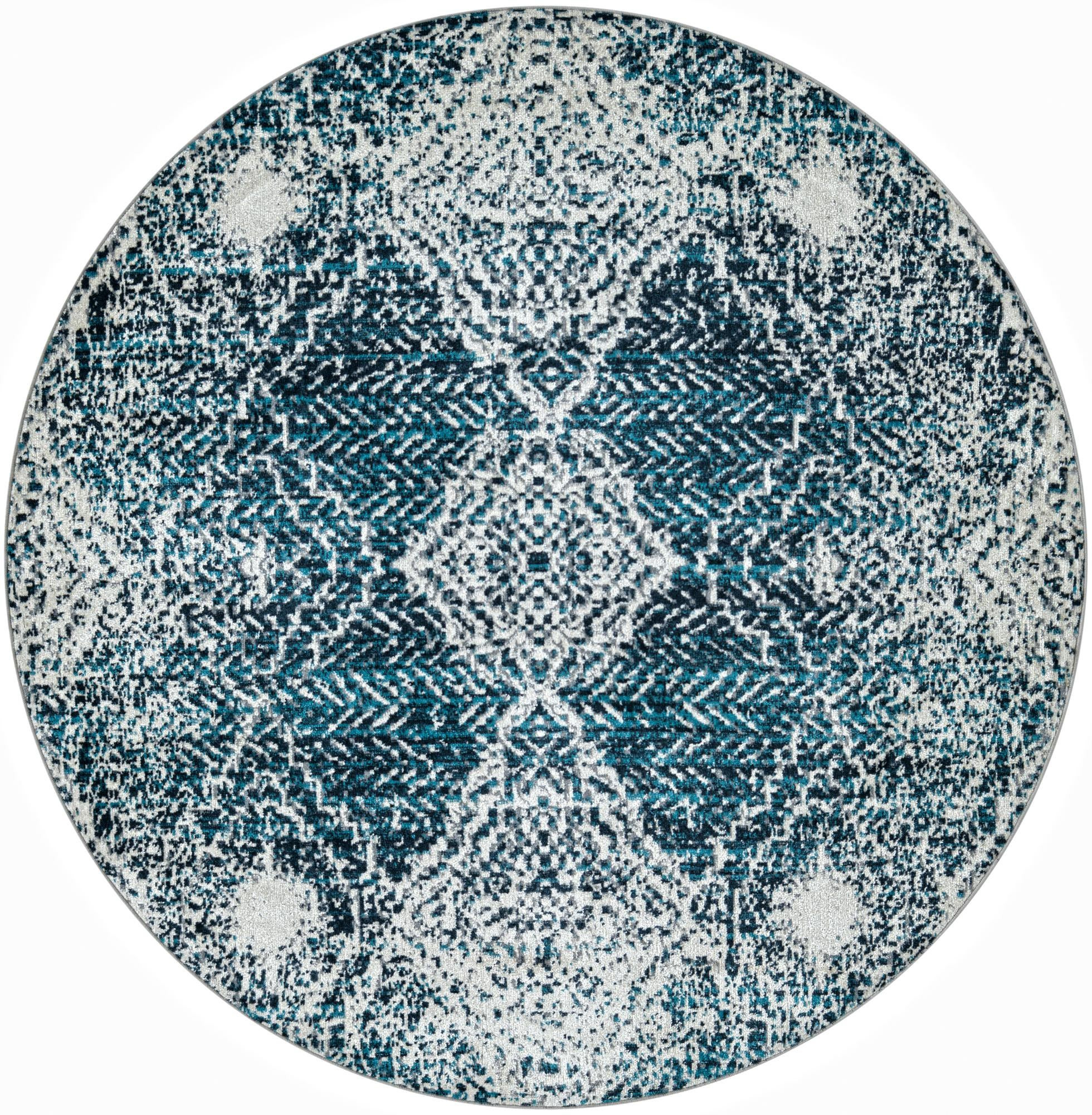 5' 3 x 5' 3 Brower · Medallion Washable Rug, navy and light blue