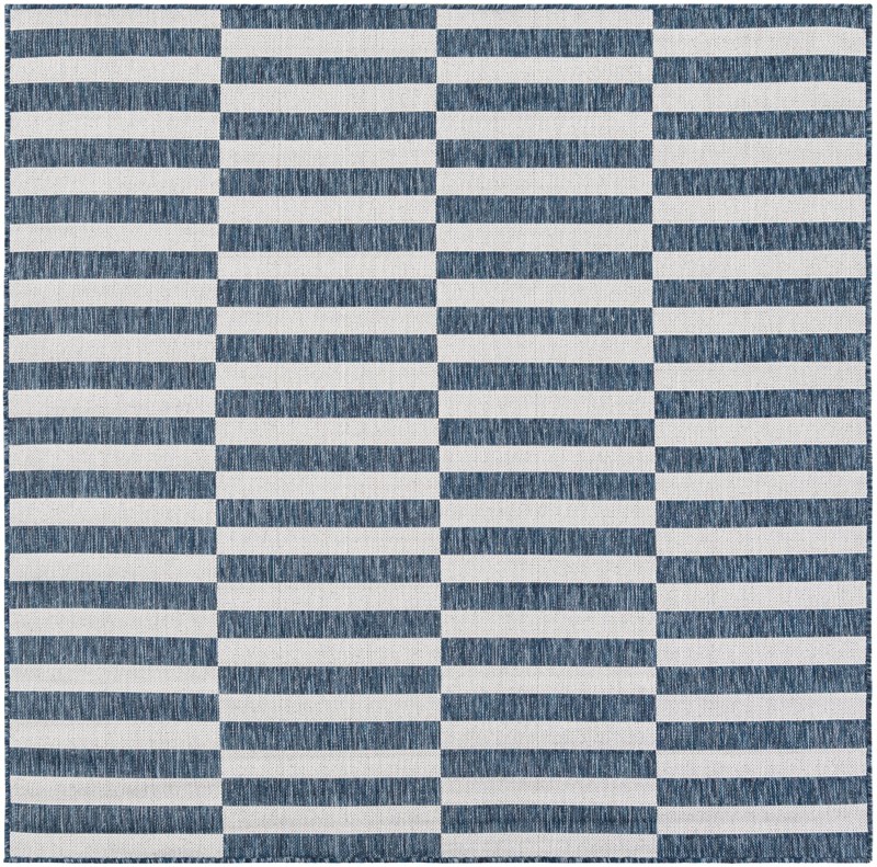 Ainsley · Striped geometric Outdoor Rug, blue and ivory