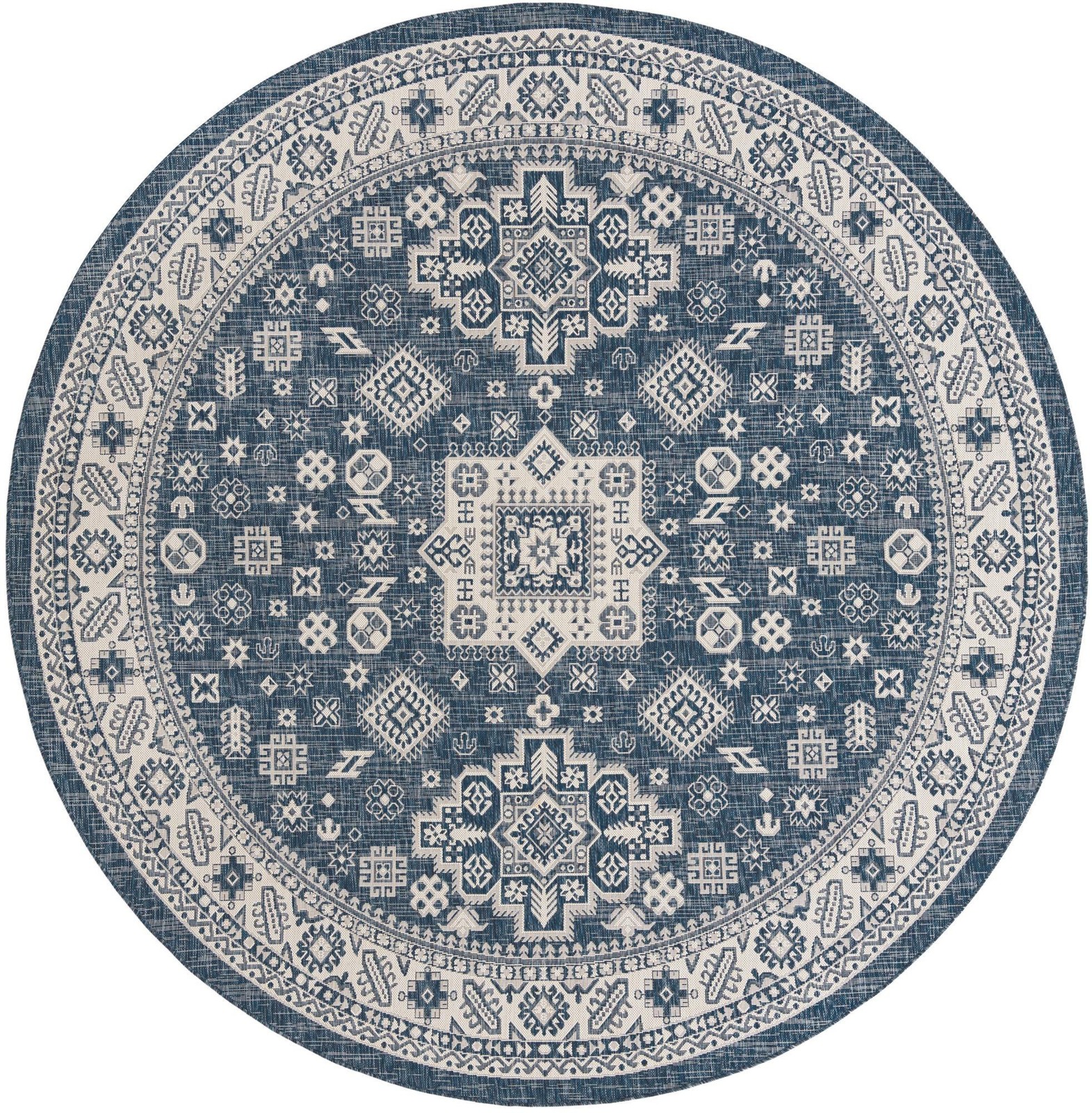 10' x 10' Bellamy · Geometric medallion Outdoor Rug, blue and ivory