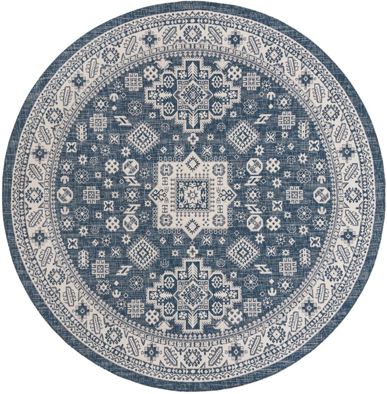 10' x 10' Bellamy · Geometric medallion Outdoor Rug, blue and ivory