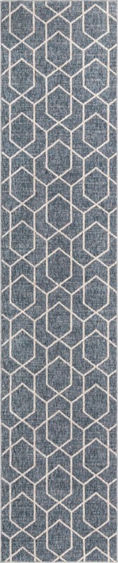 2' 7 x 12' Glenwood · Geometric trellis rug, blue and ivory