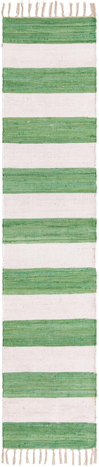 2' 2 x 10' Flagstaff · Striped Chindi Rug, green and ivory