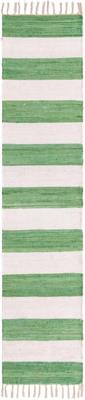 2' 2 x 10' Flagstaff · Striped Chindi Rug, green and ivory