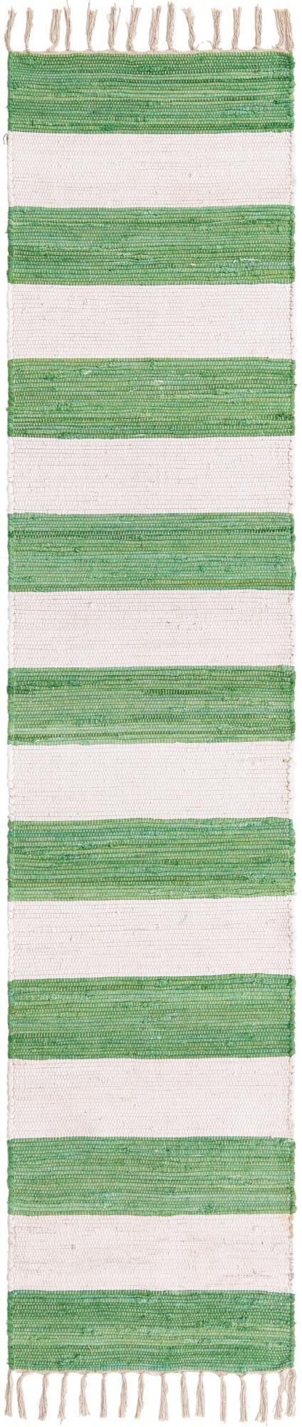 2' 2 x 10' Flagstaff · Striped Chindi Rug, green and ivory