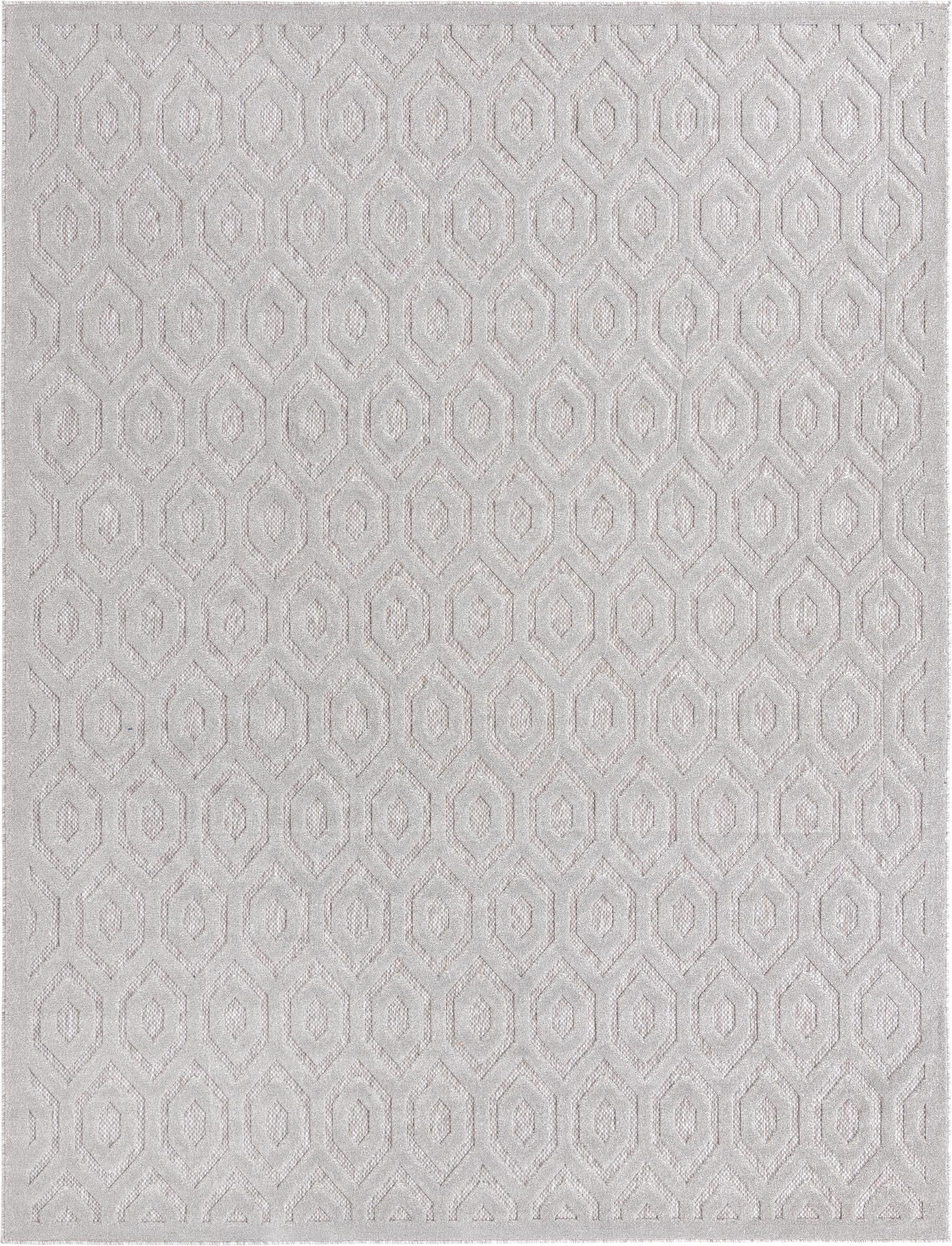 9' x 12' Roanoke · Geometric trellis Outdoor Rug, light gray