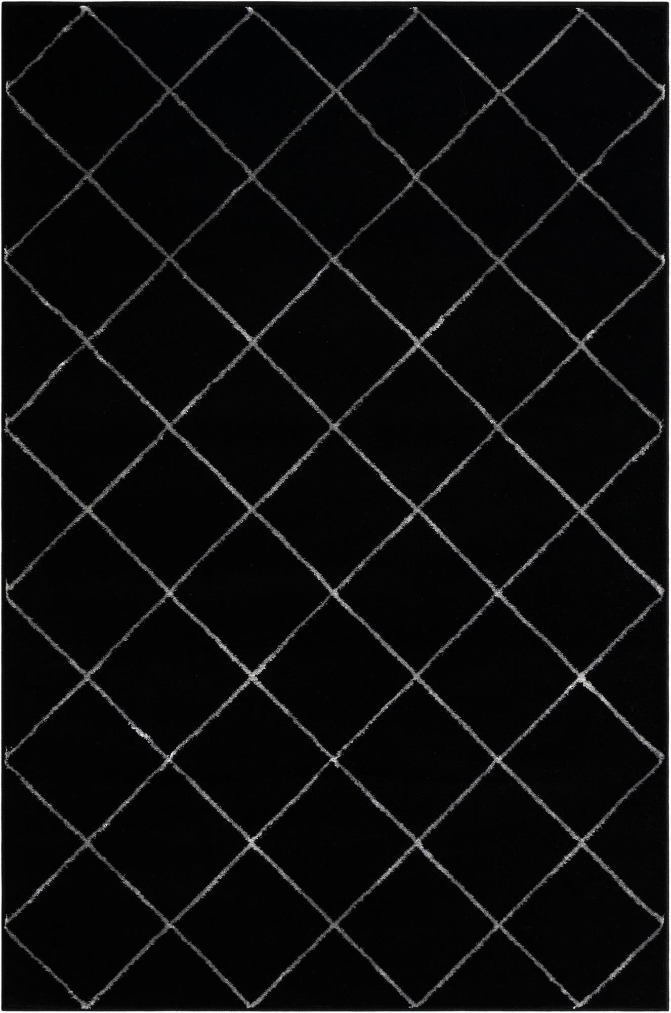 4' x 6' Gilchrist · Diamond rug, black and silver