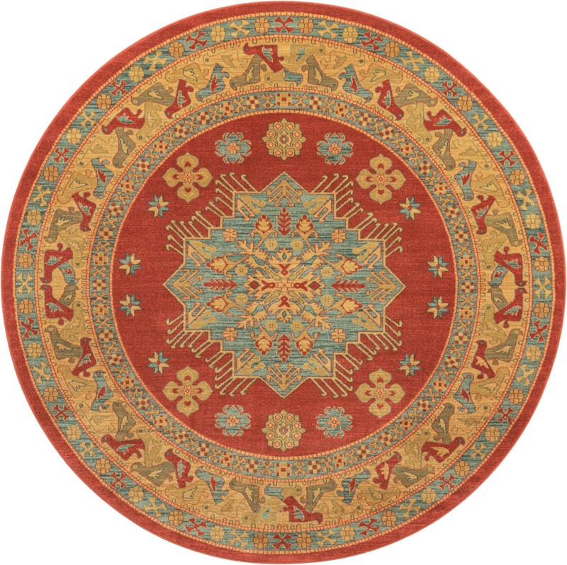 Calistoga · Medallion rug, red and light blue