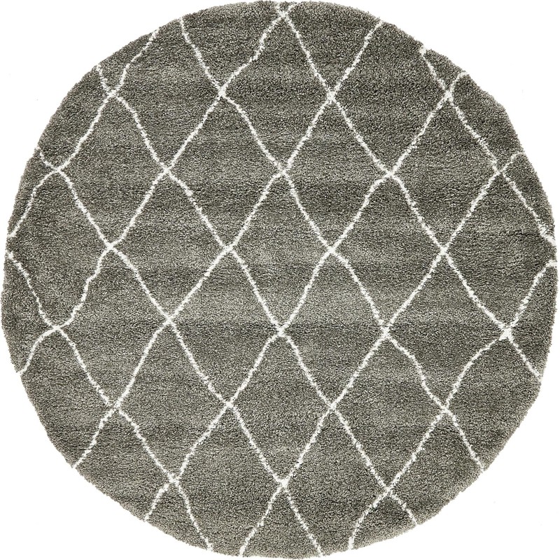 8' x 8' Jameson · Diamond lattice Shag Rug, gray and ivory