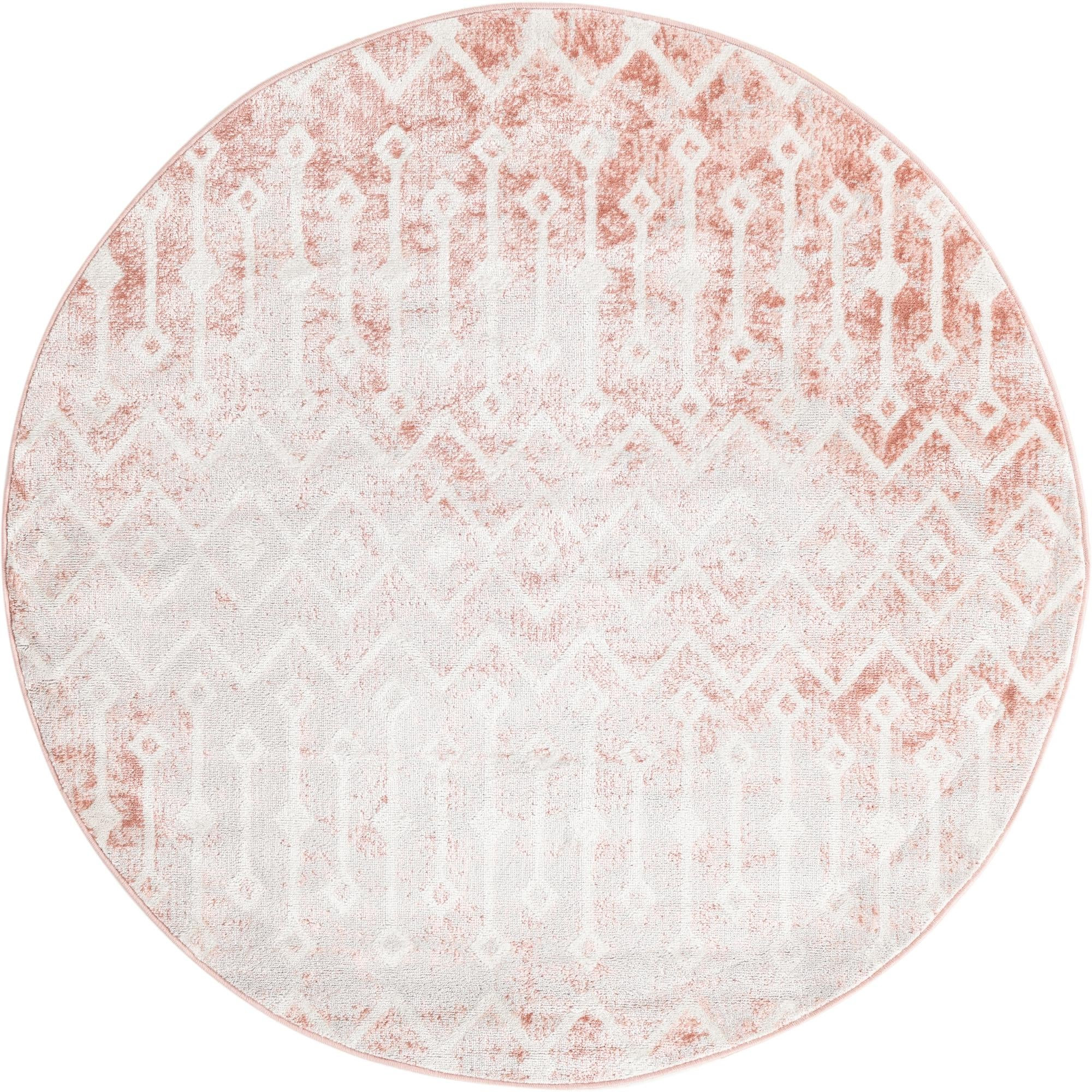 3' x 3' Eugene · Geometric trellis rug, rose and ivory