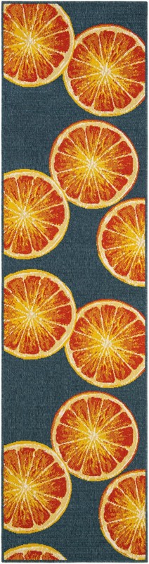 2' 7 x 10' Hurley · Citrus slice Outdoor Rug, navy and orange