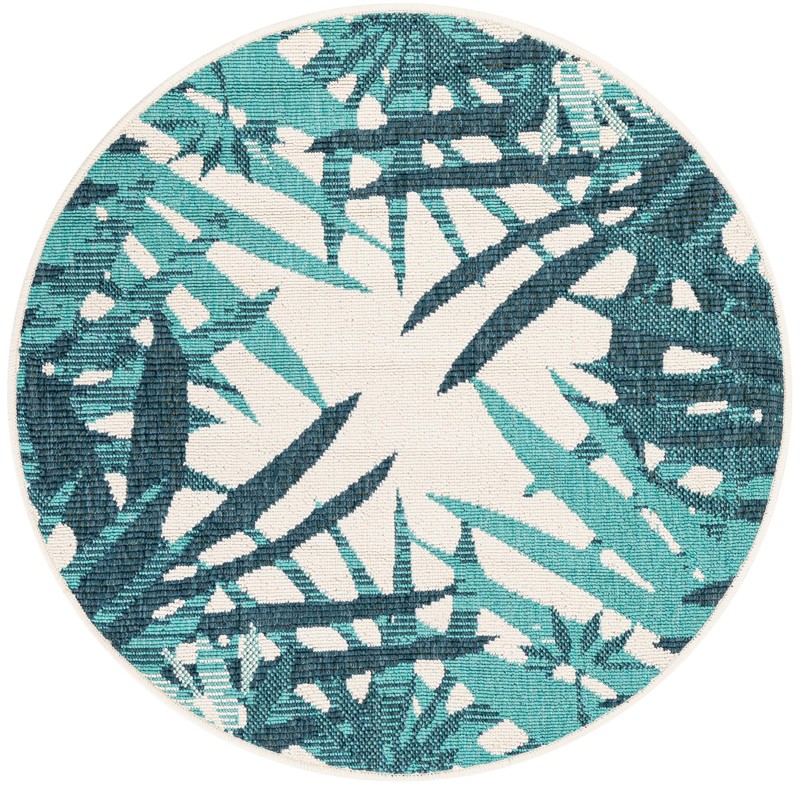 3' x 3' Heron · Floral / botanical Outdoor Rug, teal blue