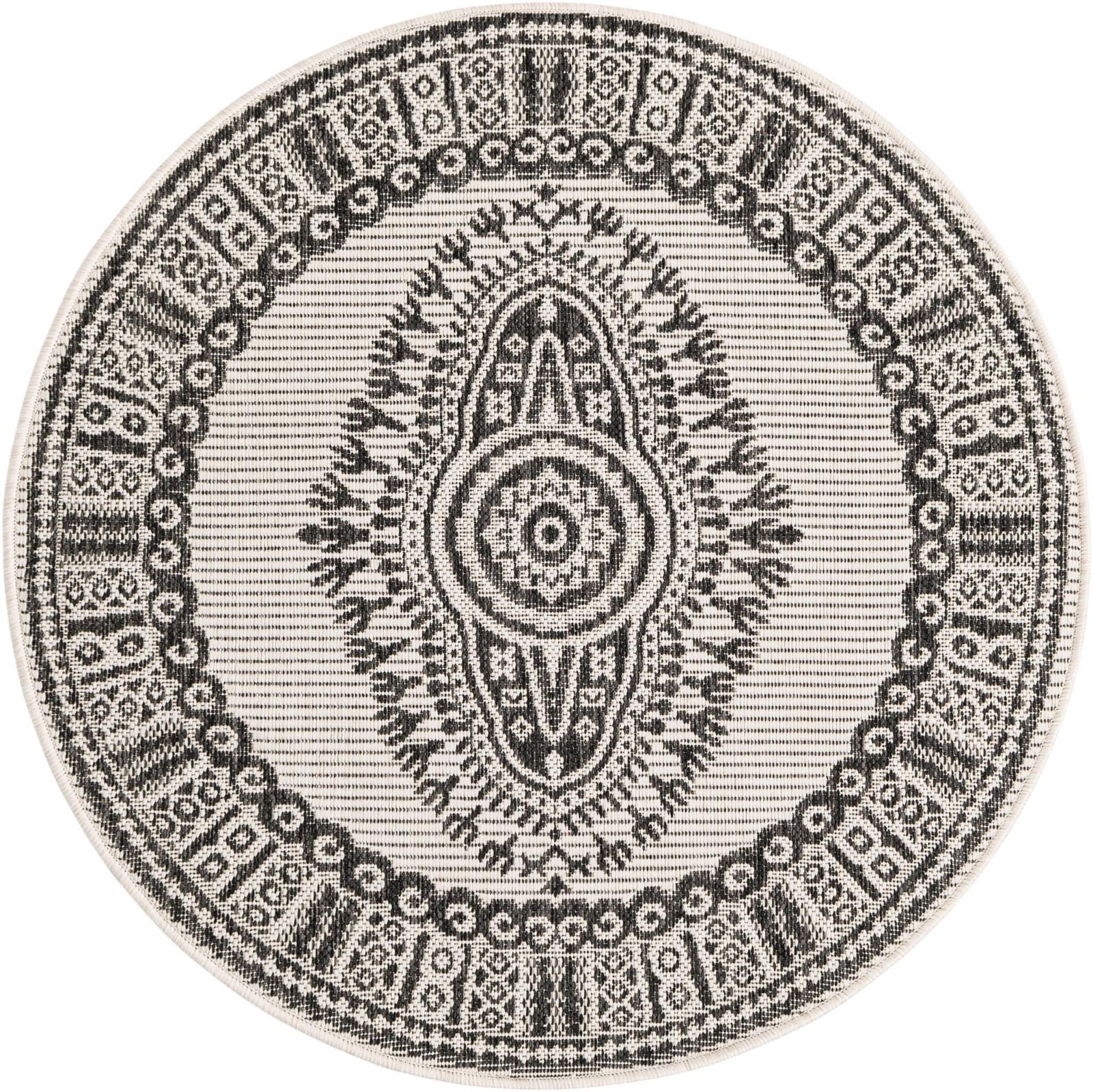 3' x 3' Bainbridge · Border Outdoor Rug, white and black