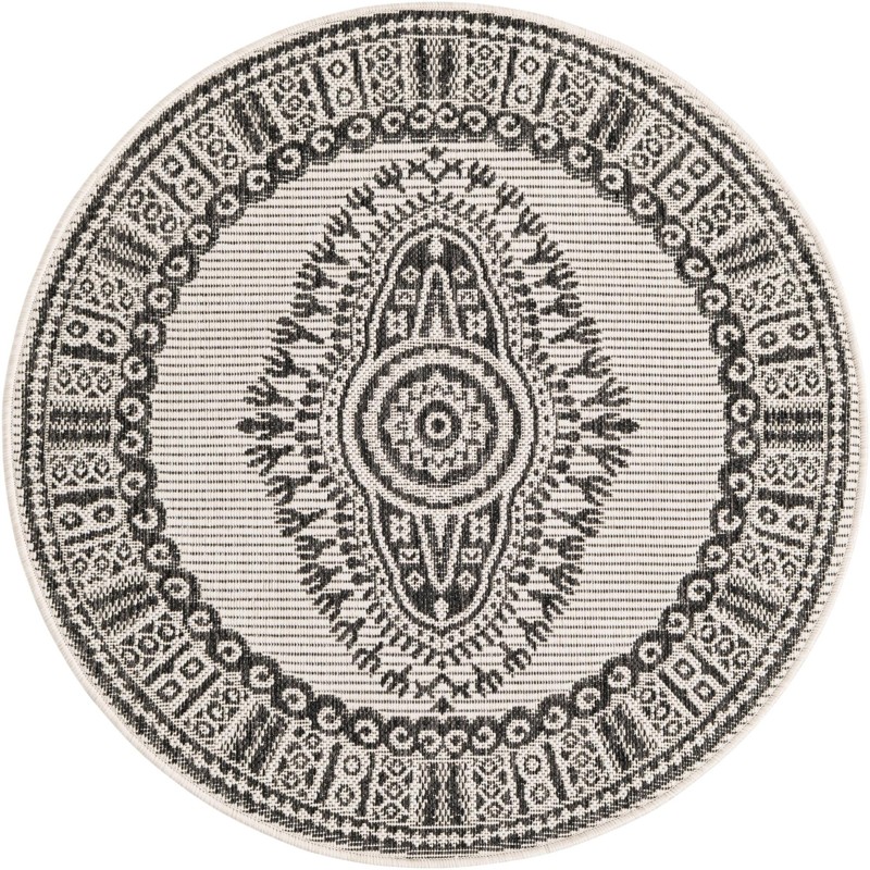 3' x 3' Bainbridge · Border Outdoor Rug, white and black