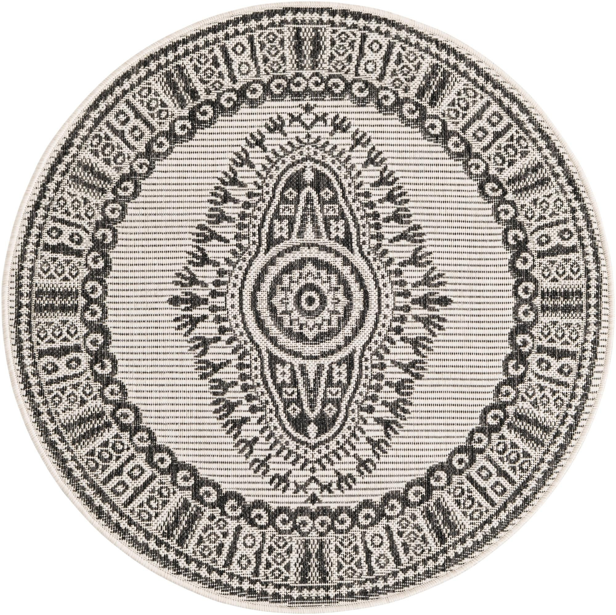 3' x 3' Bainbridge · Border Outdoor Rug, white and black