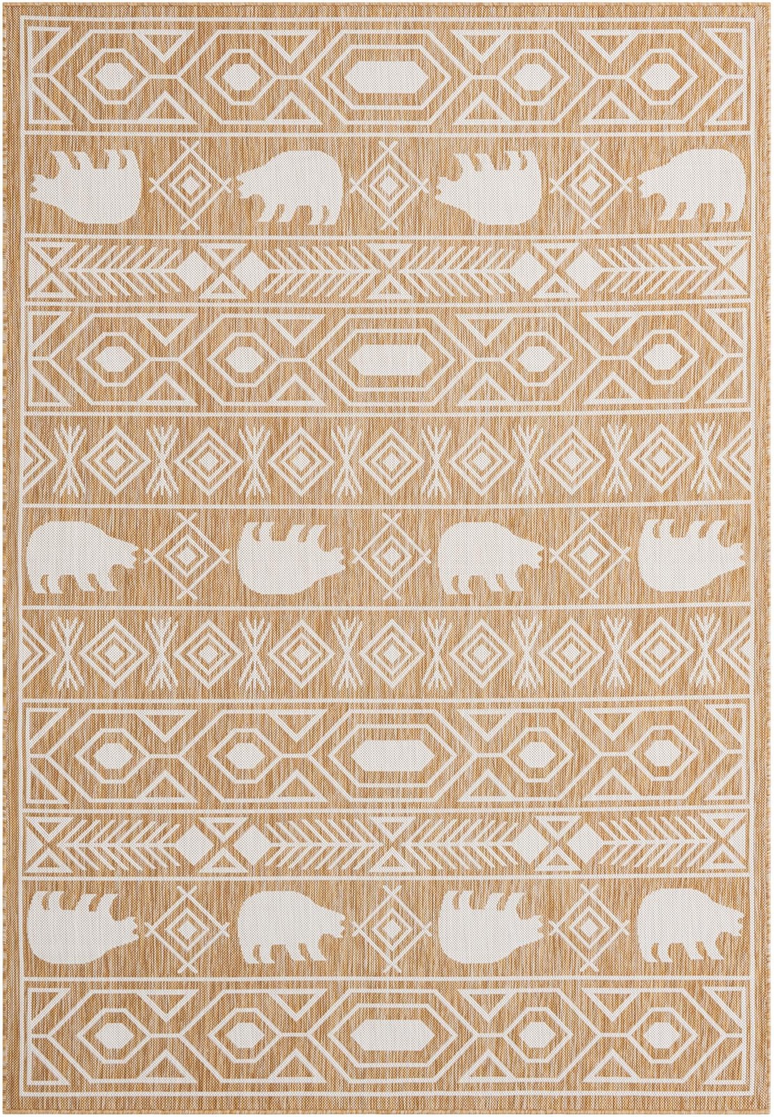 6' x 9' Ralston · Geometric bear Outdoor Rug, taupe and ivory