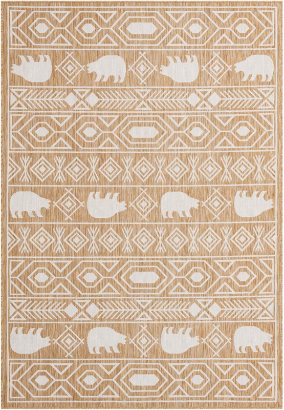 6' x 9' Ralston · Geometric bear Outdoor Rug, taupe and ivory