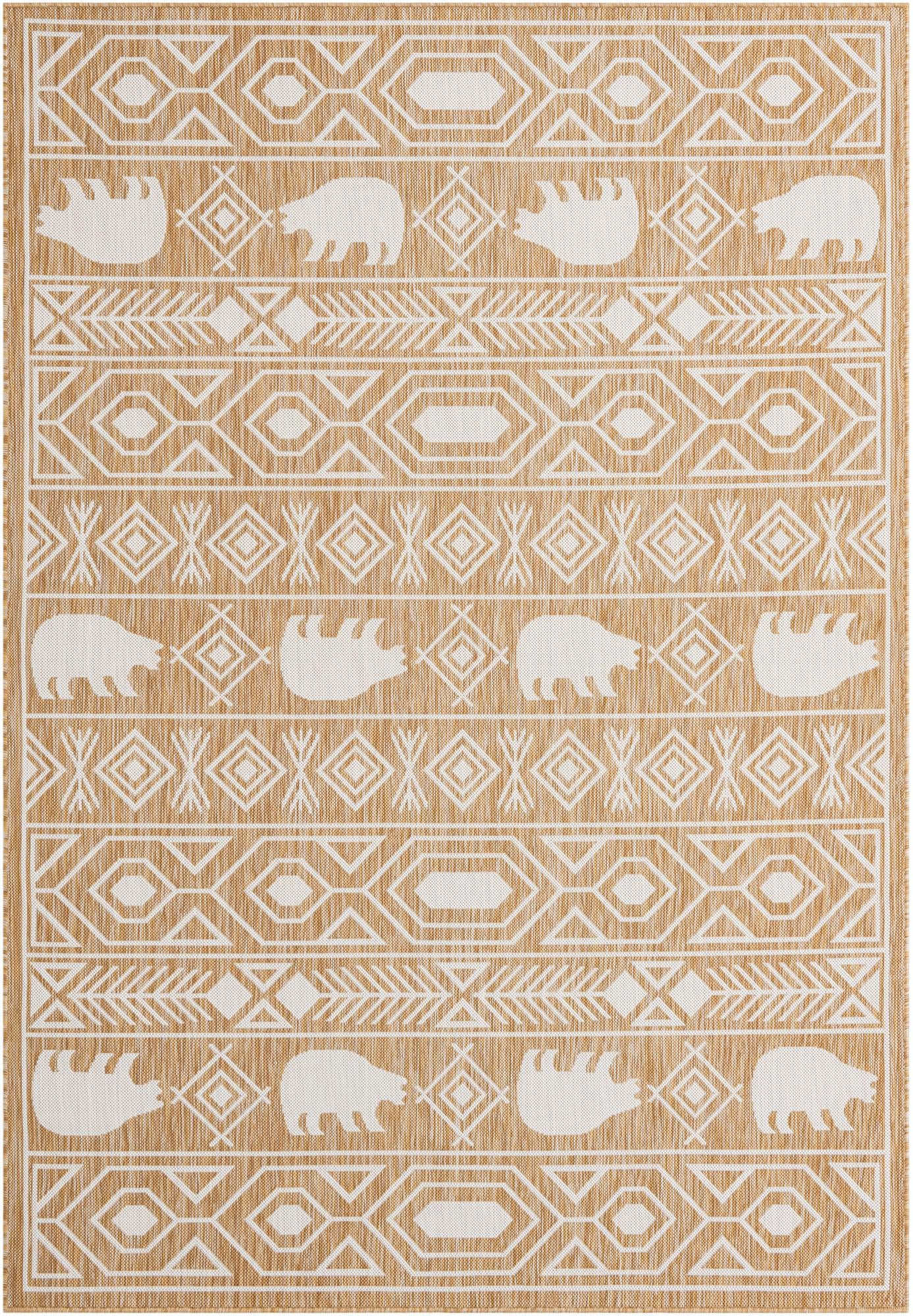 6' x 9' Ralston · Geometric bear Outdoor Rug, taupe and ivory