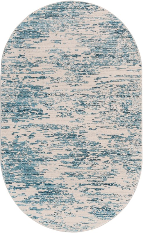 Ochre · Abstract rug, blue and ivory