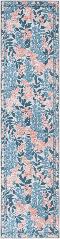 Hanson · Floral rug, blue and peach